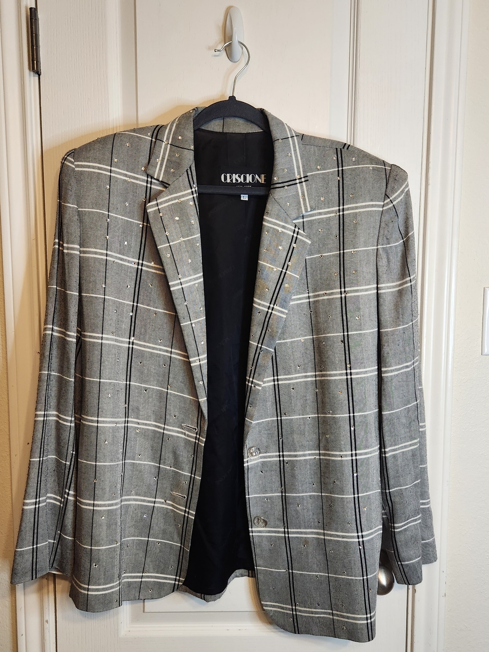 Criscione Gray Windowpane Blazer with Subtle Metallic Dots